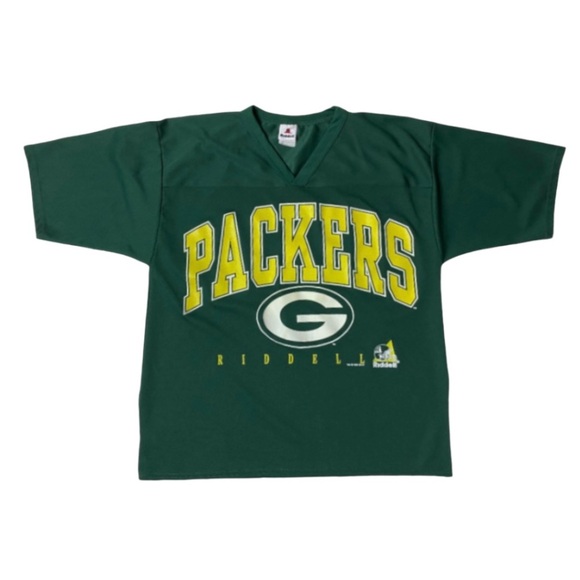 Green Bay Packers Riddell 3/4 Sleeve V Neck Jersey Style Shirt Size Medium - Picture 2 of 10